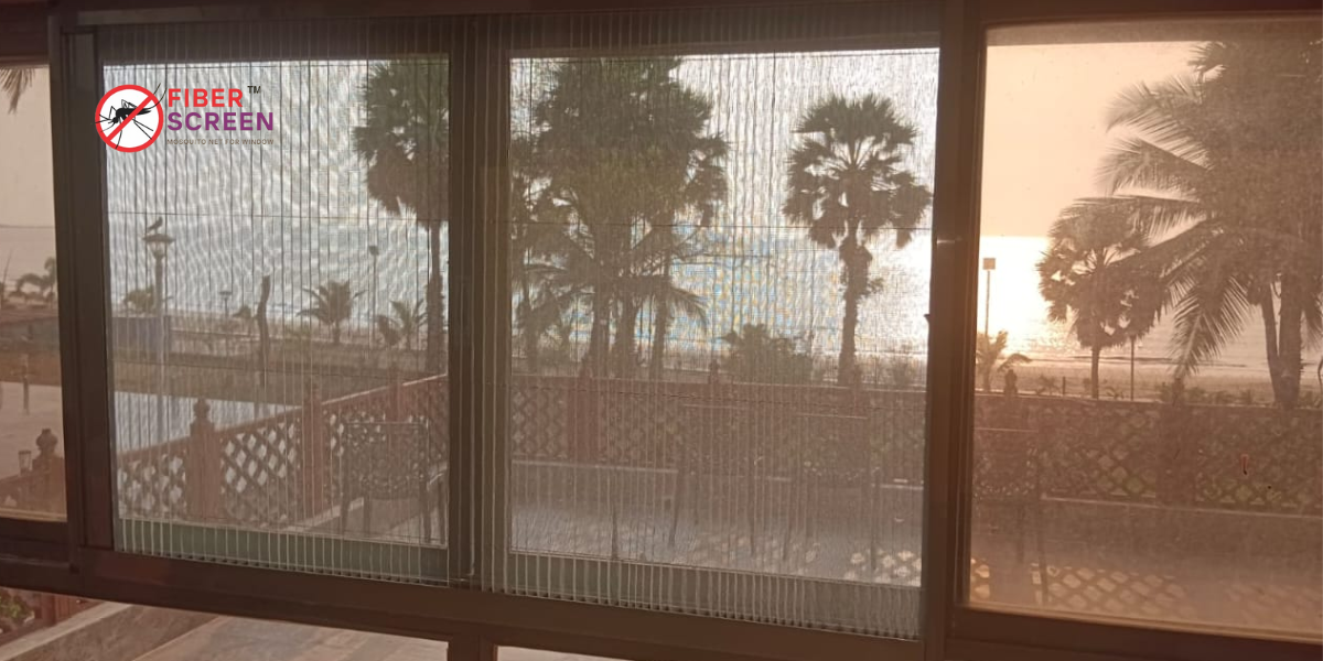 Pleated Mosquito Net Installed on a Sliding Balcony Door